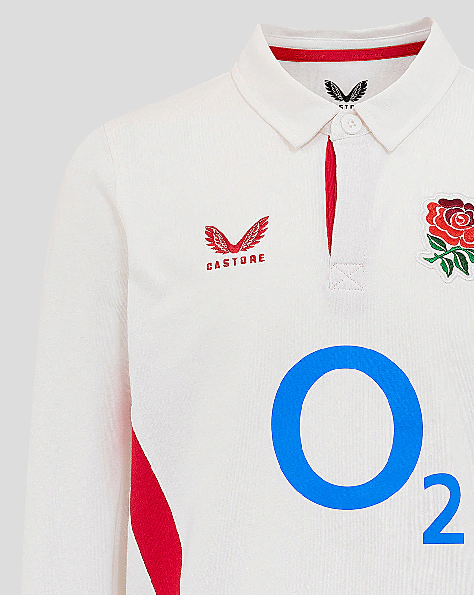 Junior England Rugby 25/26 Home Classic Long Sleeve Shirt - Brilliant White - Image 4