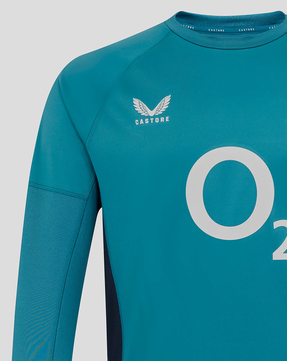 Men’s England Rugby 25/26 Contact Long Sleeve Drill Top – Storm Blue - Image 3