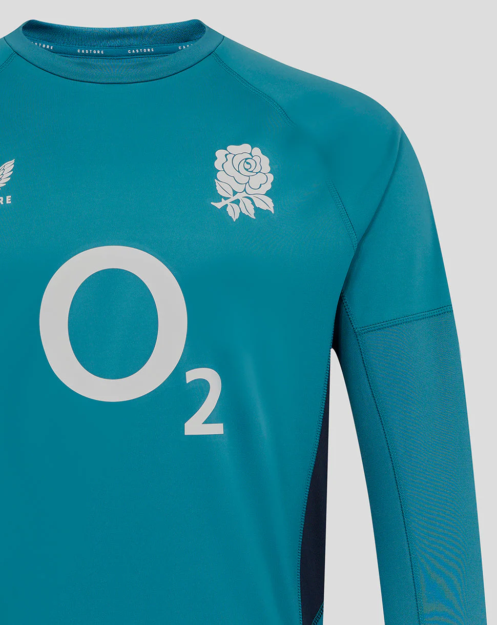 Men’s England Rugby 25/26 Contact Long Sleeve Drill Top – Storm Blue - Image 4