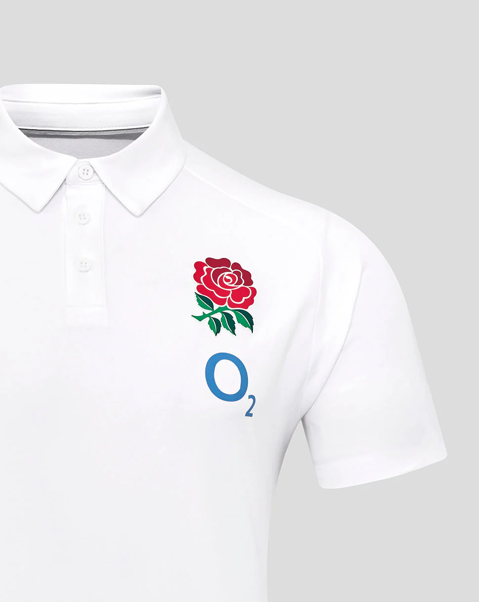 Men's England Rugby 25/26 Travel Short Sleeve Polo - Brilliant White - Image 3