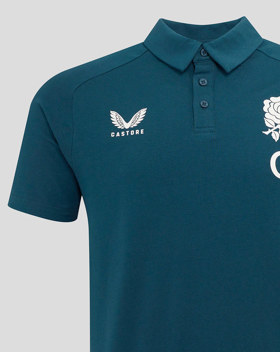 Men's England Rugby 25/26 Travel Short Sleeve Polo - Reflecting Pond - Image 4